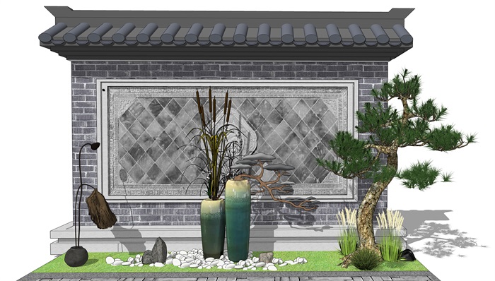 新中式景观小品 庭院小品陶罐植物组合(1)