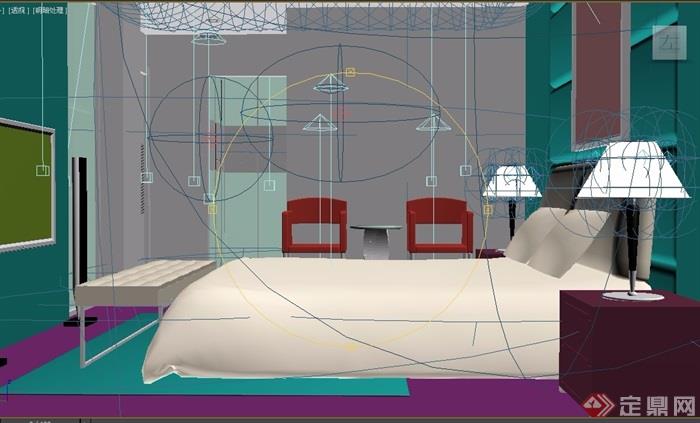 现代风格住宅详细的卧室装饰3d模型
