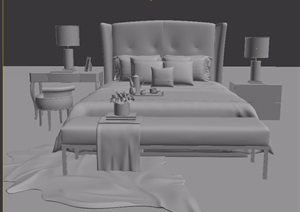 欧式详细的整体室内卧室床设计3d模型
