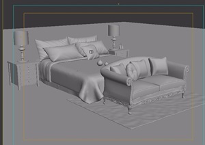 欧式室内卧室床柜、沙发设计3d模型