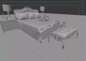 欧式室内卧室床柜、台灯、坐凳设计3d模型