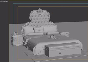 欧式室内卧室床柜、坐凳设计3d模型