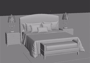 欧式室内卧室床柜、台灯详细素材3d模型