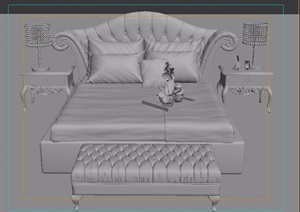欧式室内卧室床、柜子、台灯、坐凳素材3d模型