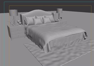 欧式室内卧室床、柜子、台灯设计3d模型