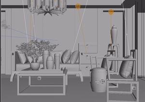 中式沙发椅子茶几饰品组合3d模型