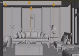 新中式沙发椅子茶几组合设计3d模型