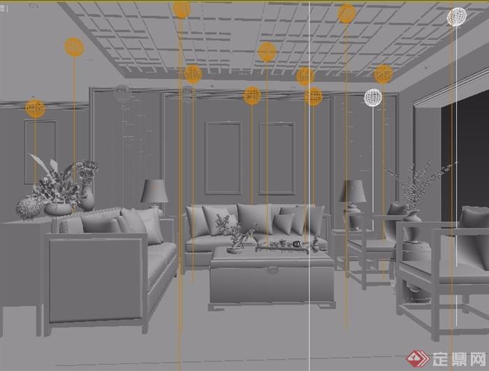 新中式客厅沙发椅子组合素材3d模型