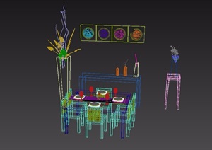 现代中式餐桌椅完整设计3d模型