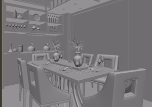 新中式样板房餐厅餐桌椅组合3d模型