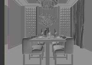 现代中式样板房餐厅餐桌椅吊灯组合3d模型