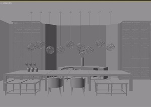 现代中式餐厅餐桌椅组合3d模型