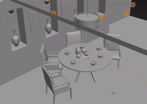 中式餐厅餐桌椅组合3d模型