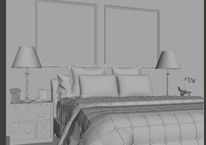 美式新古典卧室床具床头柜台灯组合3d模型