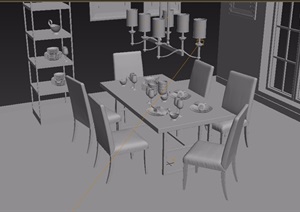 美式餐厅餐桌椅组合3d模型