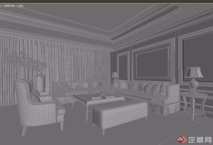 美式客厅沙发椅子组合素材3d模型