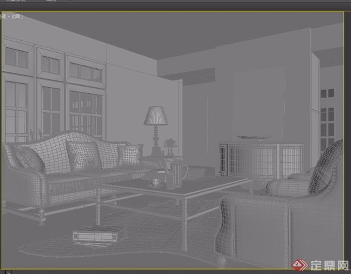 美式客厅沙发茶几边柜组合3d模型
