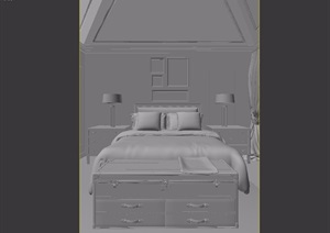 美式卧室床柜组合素材3d模型