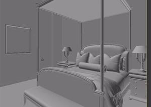 美式卧室床具床头柜床尾榻组合3d模型