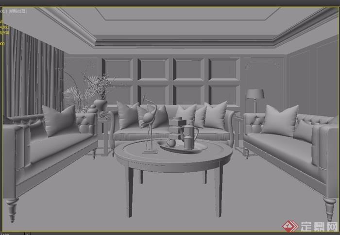 美式客厅沙发茶几组合素材3d模型