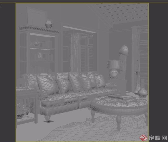 美式客厅沙发书架组合3d模型