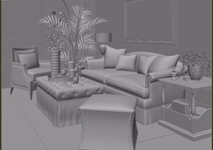 美式客厅沙发组合详细设计3d模型