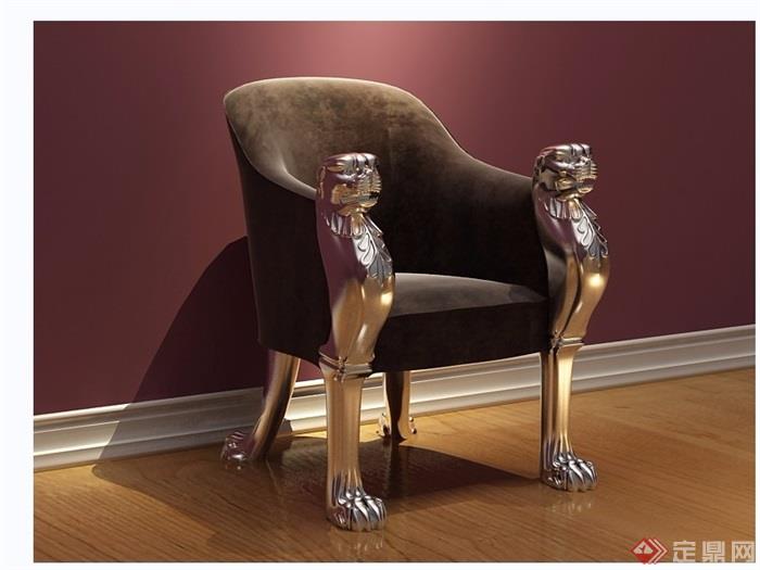 欧式虎头沙发椅素材详细3d模型及效果图