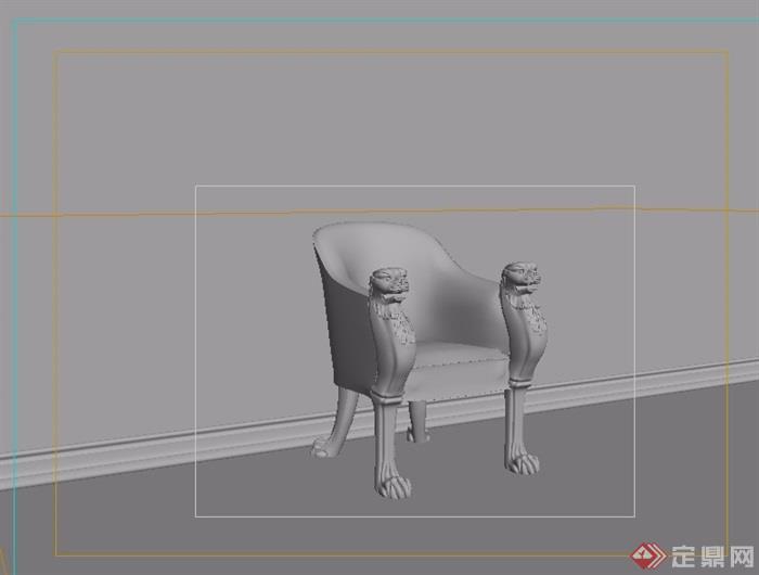 欧式虎头沙发椅素材详细3d模型及效果图