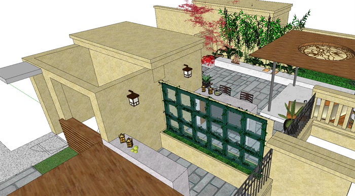 屋顶花园详细完整设计su模型