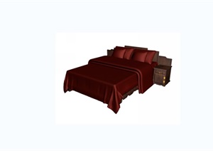 中式室内卧室床及用品设计3d模型