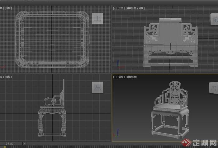 福庆纹扶手椅素材详细设计3d模型