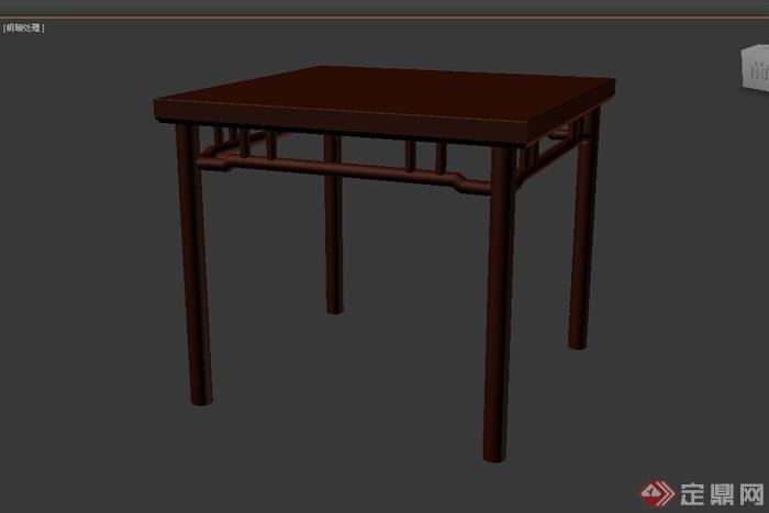 木质详细的完整方桌素材设计3d模型