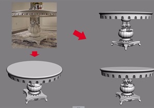 欧式风格详细的浅色圆餐桌素材设计3d模型