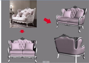 欧式风格详细双人沙发素材设计3d模型