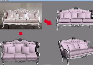 欧式风格三人沙发素材设计3d模型