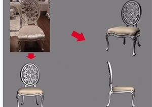 欧式风格浅色餐椅设计3d模型