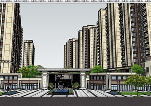 星河住宅详细的小区建筑及景观设计SU(草图大师)模型