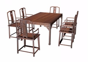璃纹长桌+字南官帽椅组合设计3d模型及效果图