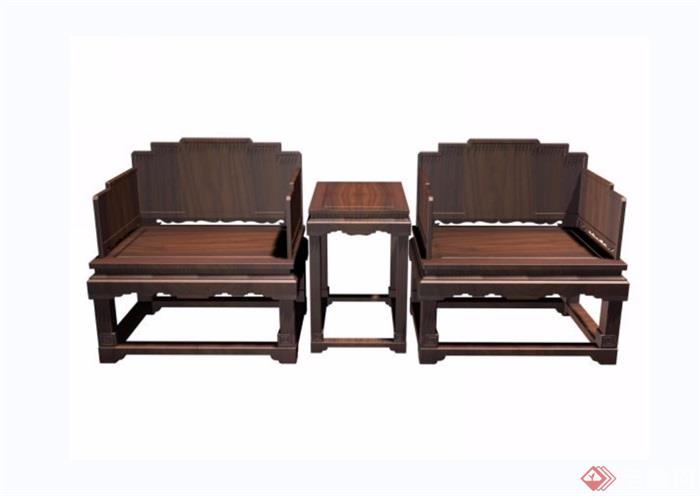 龙纹三件套桌椅组合设计3d模型