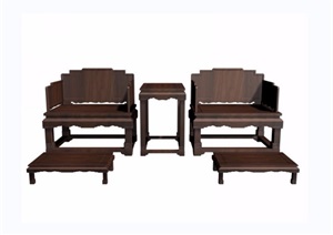 龙纹五件套桌椅组合素材设计3d模型