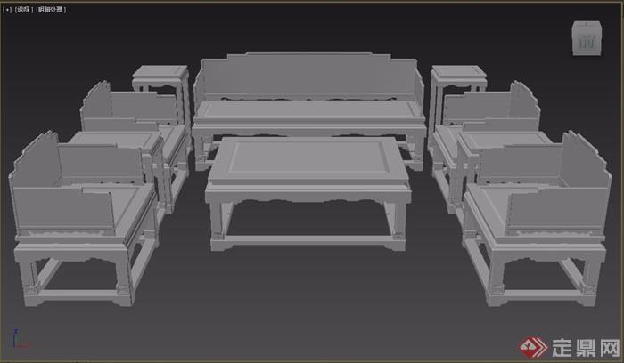 龙纹桌椅十件套组合素材设计3d模型