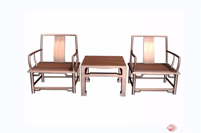 南官帽椅三件套桌椅组合设计3d模型
