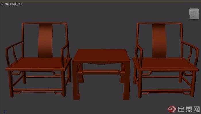 南官帽椅三件套桌椅组合设计3d模型