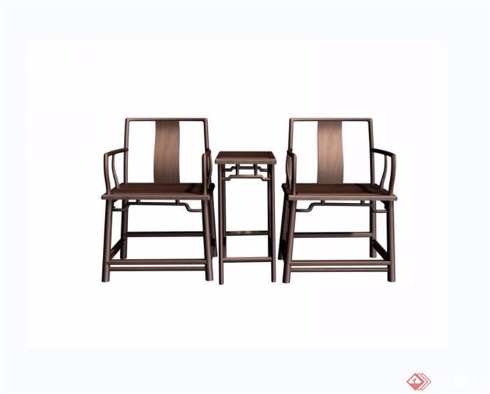 中式南官帽椅三件套桌椅组合3d模型