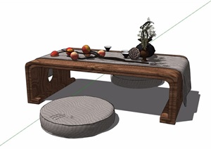 新中式茶桌凳组合设计SU(草图大师)模型