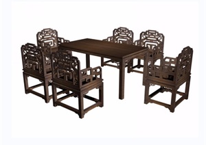桌椅详细七件套组合设计3d模型