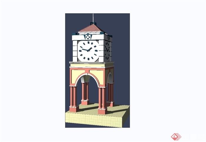 欧式风格详细的钟塔素材设计3d模型及效果图