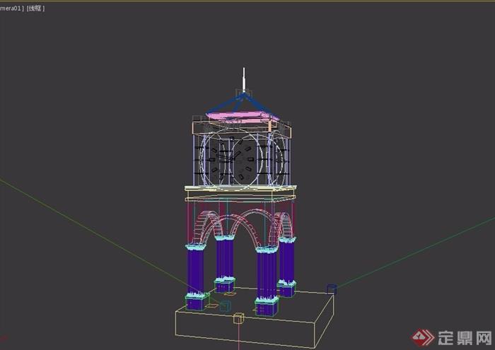 欧式风格详细的钟塔素材设计3d模型及效果图