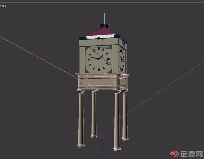 欧式风格详细的钟塔设计3d模型及效果图