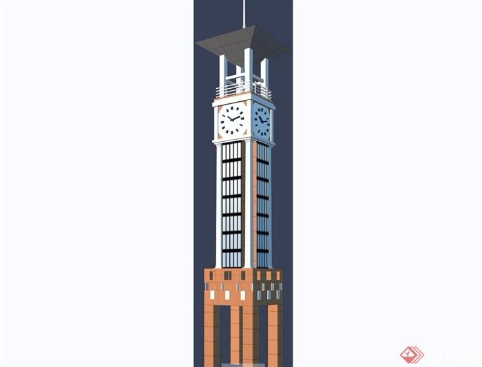 现代详细的钟塔素材设计3d模型及效果图